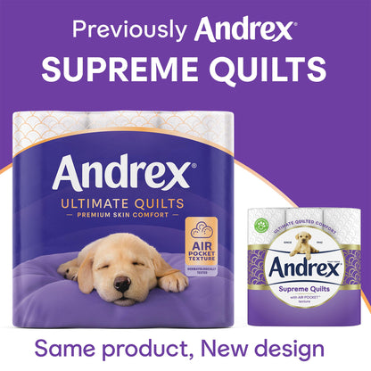 Andrex Ultimate Quilts Toilet Tissue 36 Rolls, Air Pocket Technology for Soft, Thick Sheets - Bulk Pack of 36 Quilted Toilet Rolls, FSC Certified