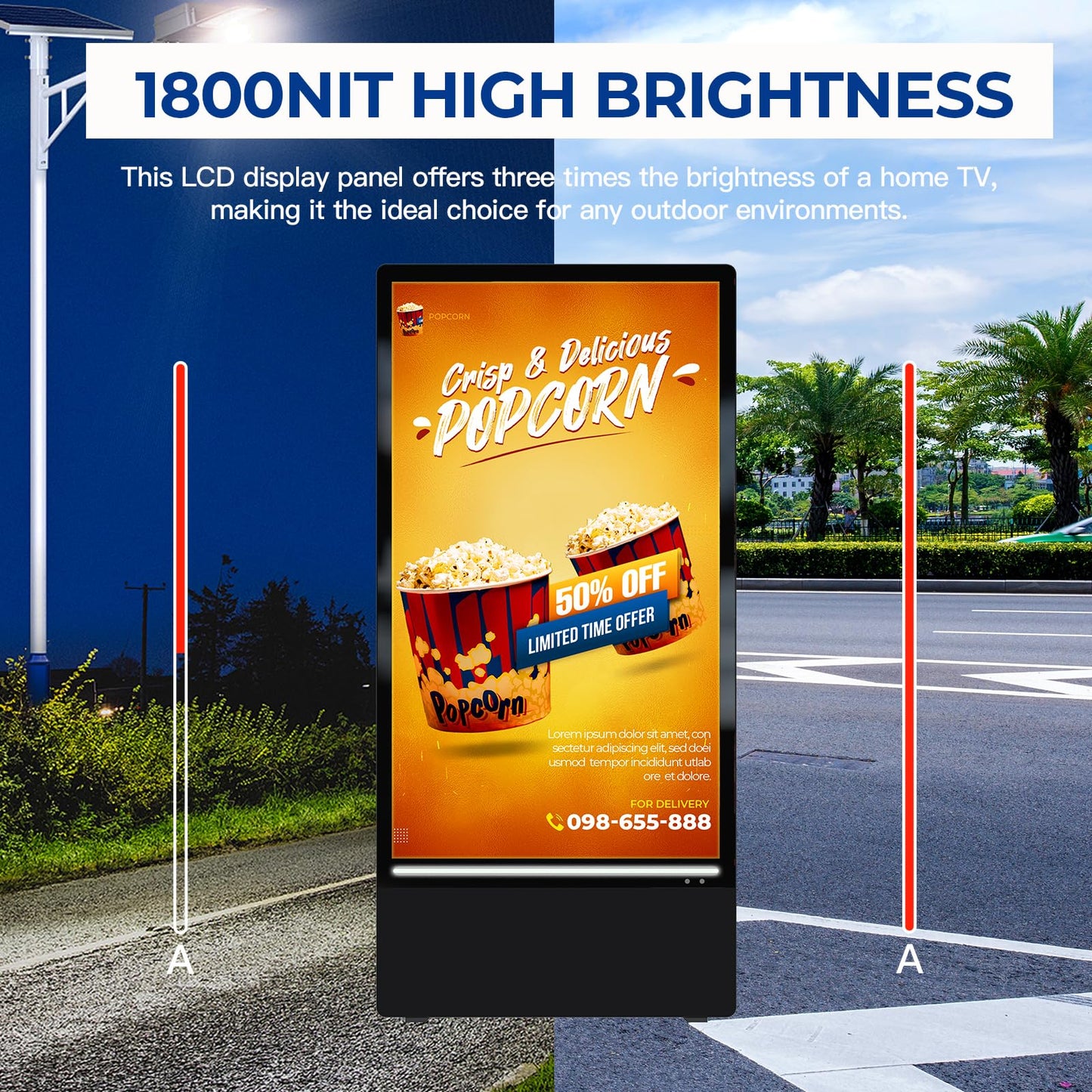 MWE 55 Inch Outdoor Digital Signage Display Monitor, Portable Battery Powered High Brightness Screen Advertising Display Kiosk, Movable Waterproof Standing Poster, Android OS