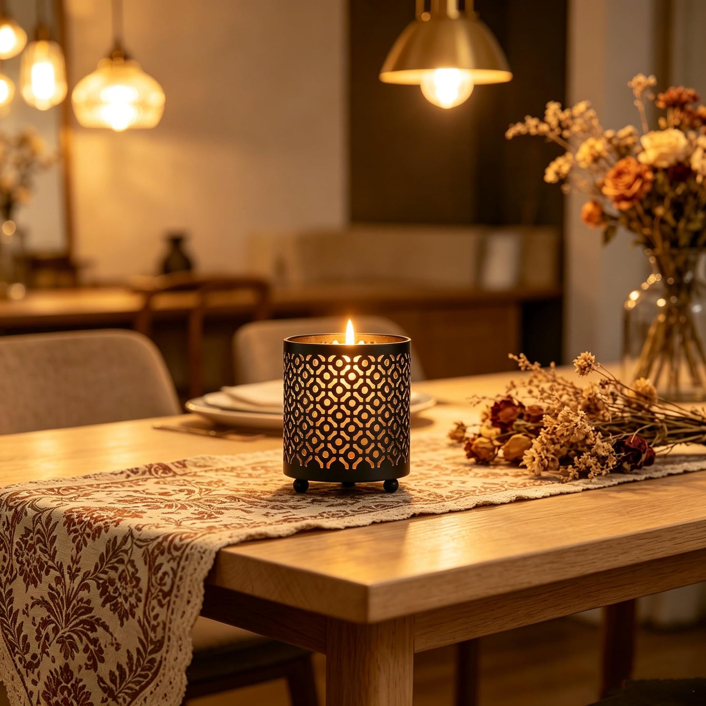Hosley 4.5" Black Metal Candle Holder Sleeve Gold Interior for Tealights & Votive Candles Decorative Lantern for Home Décor, Weddings, Meditation, & Events