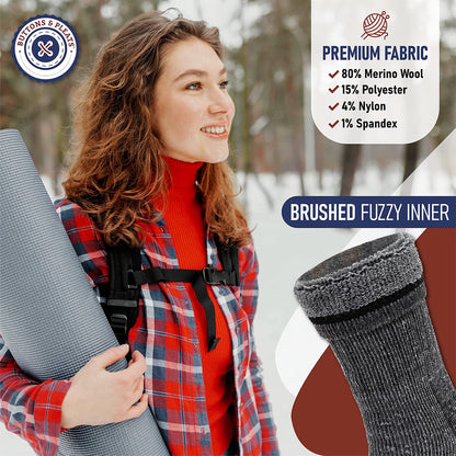 Buttons & Pleats Wool Socks for Men & Women Winter Warm Cozy Thermal Merino Boot Hiking Sock ML