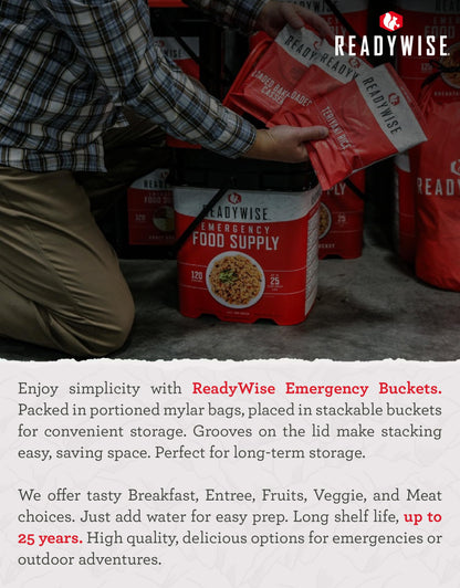 ReadyWise Emergency Food Supply - 72 Hour Survival Kit, 30 Servings of Protein Meals, Freeze Dried Food for Backpacking, Camping Essentials & Disaster Prepping Supplies, up to 25 Year Shelf Life