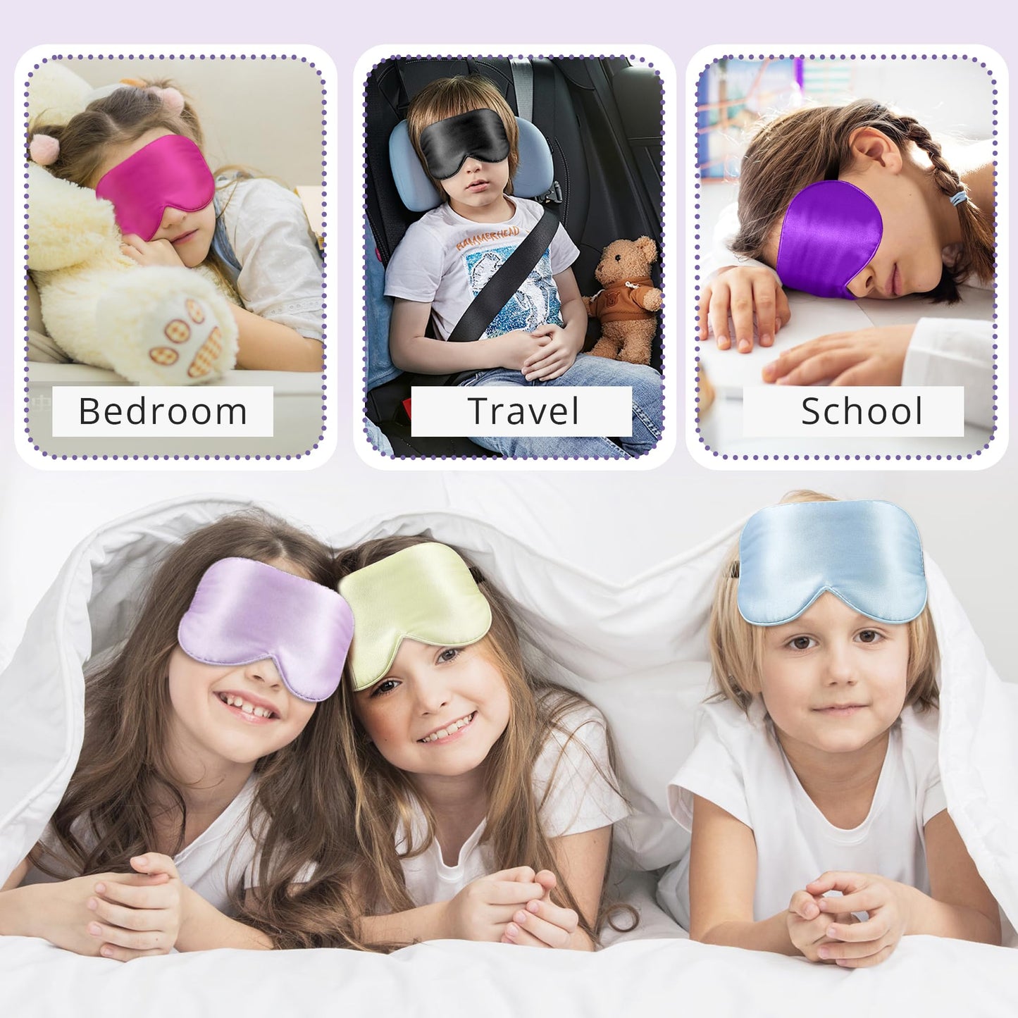 Kids Sleep Mask Eye Cover, 100% Real Natural Pure Silk Eye Mask with Adjustable Strap, Blindfold Kids Eye Mask for Sleeping, Eye Shade for Boys Girls and Adult, Pressure-Free Comfort (Black)