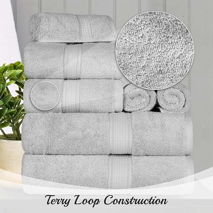 SUPERIOR Egyptian Cotton Pile 10 Piece Towel Set, Includes 2 Bath, 4 Hand