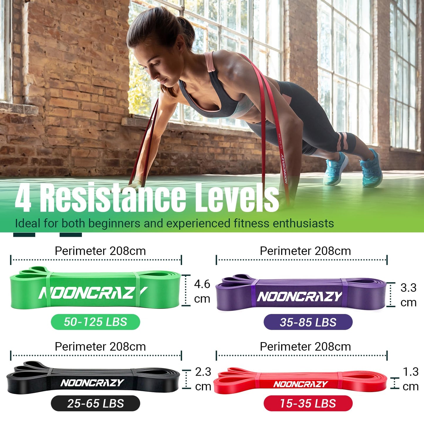 nooncrazy Resistance Bands Set, Pull Up Assistance Bands 4 Different Levels with Handles & Door Anchor & Training Poster, Gym Bands for Strength Training, Yoga, Muscle Toning for Men and Women