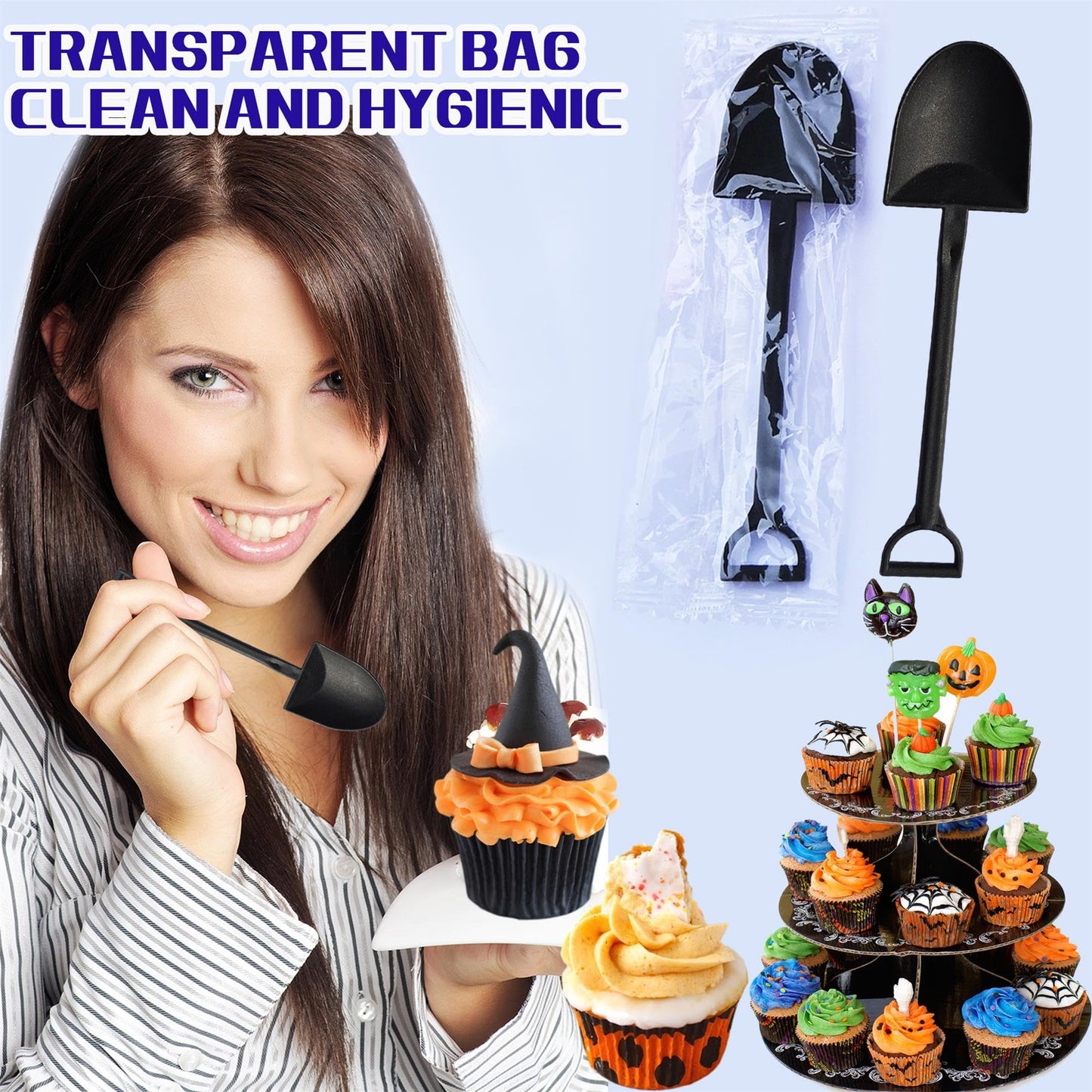 OaaXbbECco Novelty Mini Shovel Shape Spoons Cute Disposable Plastic Dessert Spoons (50)