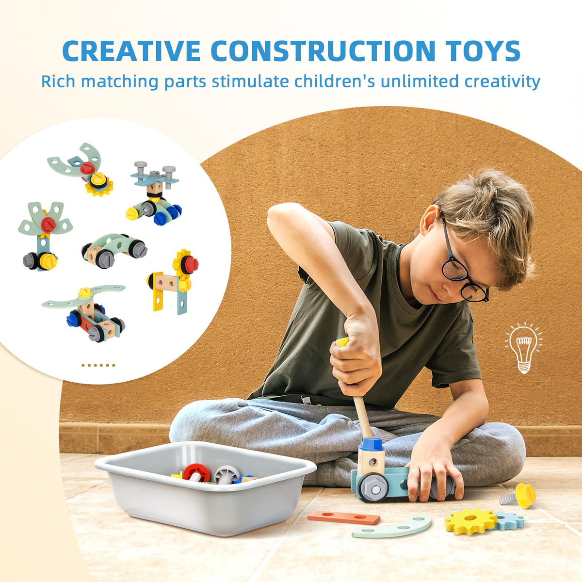 OOOK Kids Tool Bench，Wooden Toddler Workbench with Tools Set，Large Storage Wooden Tool Workbench for Kids Age 3-5，Pretend Play Construction Set Gift for Boys Girls