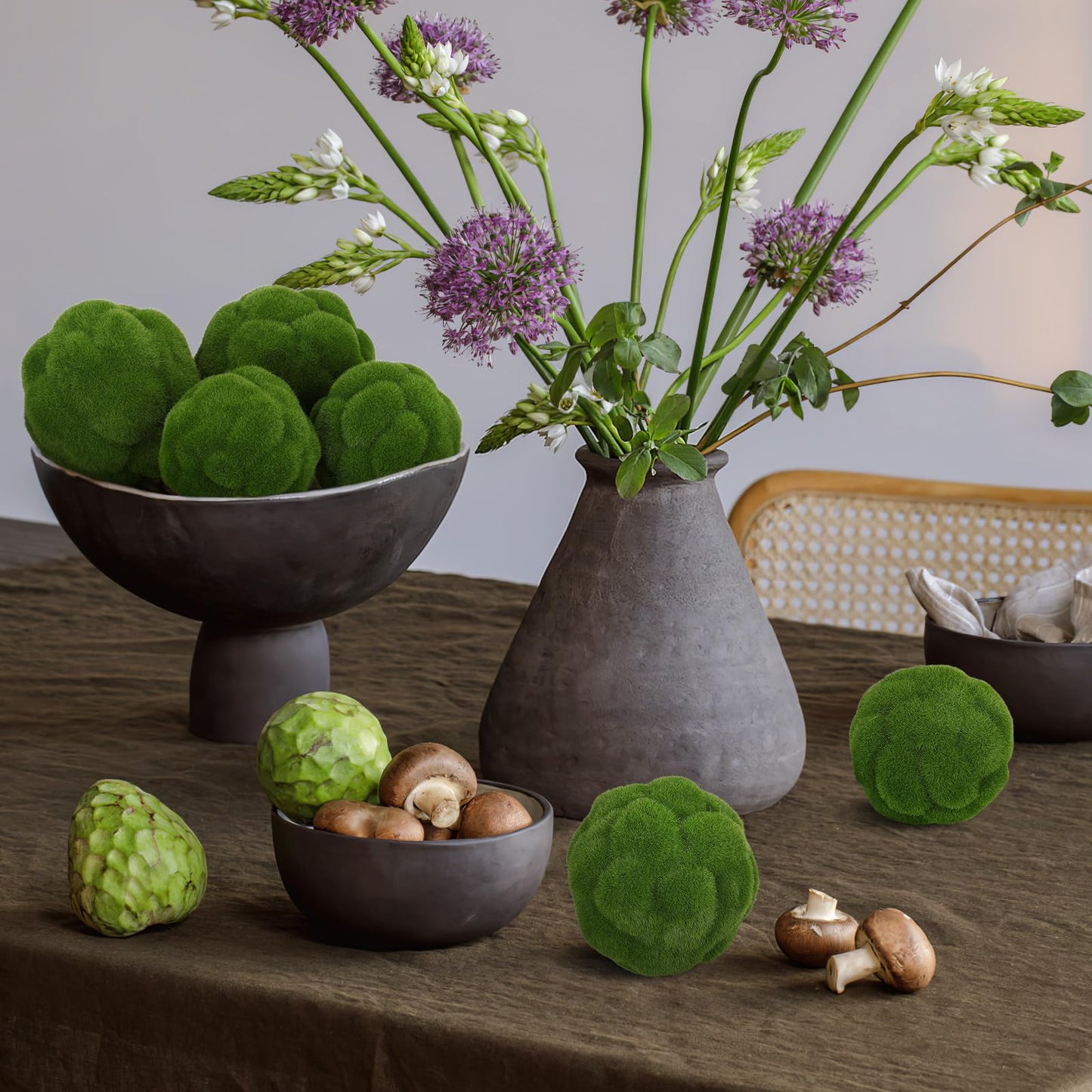 STOBAZA Moss Balls 2 PCS Green Moss Balls Decorative for Bowl Filler, Artificial Greenery Faux Mossy Globes for Forest Core Home Centerpiece Vase Party Wedding Decors - 4" W and 4.7" W