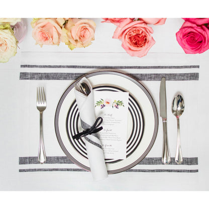 Solino Home Linen Dinner Napkins 20 x 20 Inch - 100% Pure Linen French Stripe Black and White Napkins Set of 4 for Fall, Autumn, Halloween, Thanksgiving