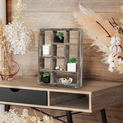 J JACKCUBE DESIGN Rustic Multi-Slot Shelf Cube Display 9 Compartment Shadow Box Wall mountable Shelf for Collection Square Freestanding Case Farmhouse Décor - MK570A (Rustic Wood)