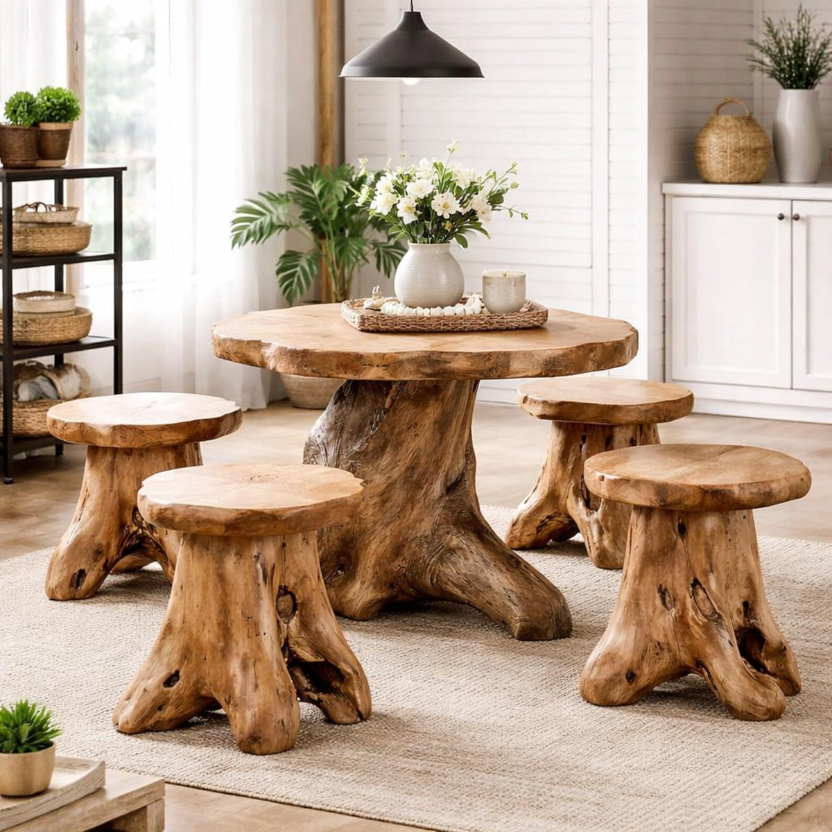WELLAND Natural Cedar Stump Stool, 14" End Table, Live Edge Side Table, Plant Stand, Small Nightstand, Mushroom Stool for Living Room, Bedroom, Patio, Garden