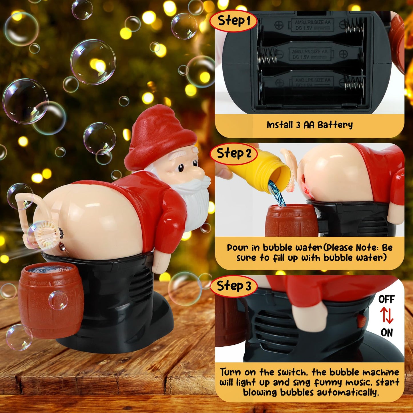 Santa Claus Bubble Butt Machine, Automatic Bubble Blower Machine Santa Claus Toy, Funny Santa Automatic Fart Bubble Machine with Music & Flashing Lights, Bubble Blower for Outdoor & Indoor Activity