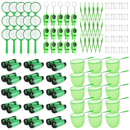 Sabary 12 Set 72 Pcs Explorer Kit Bug Catching Kit for Outdoor with Binoculars, Butterfly Net, Magnifying Glass, Compass Whistle, Tweezers and Observation Box for Outdoor Hiking Wilderness Adventure