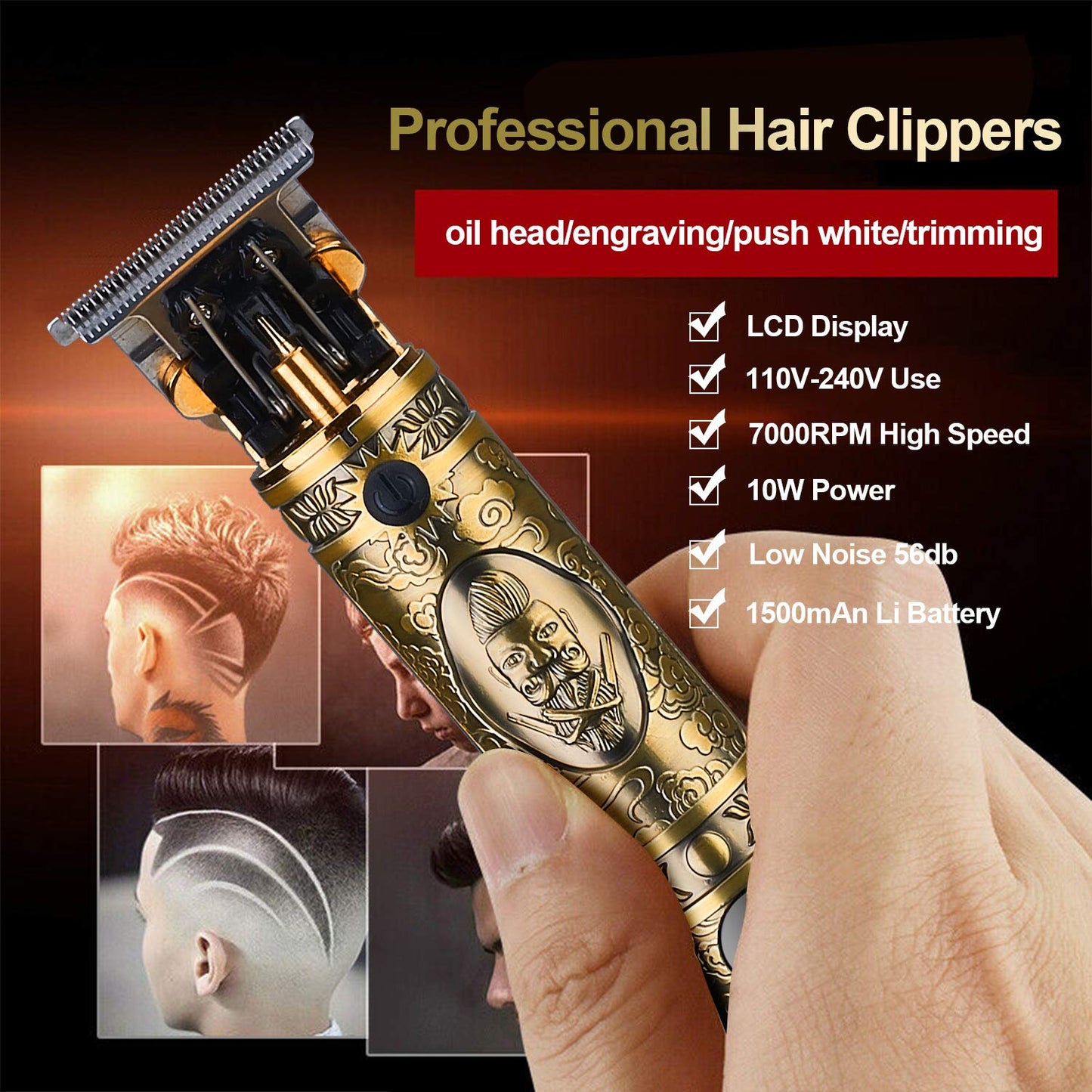 Suttik Hair Clippers for Men, Beard Trimmer, Zero Gapped T-Blade for Hair Cutting, Cordless Trimmers Professional Barber, Liners Clipper Haircut
