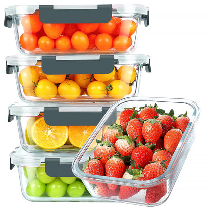 KOMUEE 30 oz 5 Pack Glass Meal Prep Containers, Glass Storage Containers with Lids - Dishwahser, Microwave, Oven and Freezer Safe