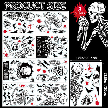 NEWMIAO Halloween Window Stickers, 8 Sheets Halloween Skeleton Window Clings Decals for Party Decorations, Scary Hallowmas Stickers Glass Window Home Decor for Indoor Outdoor Party Supplies