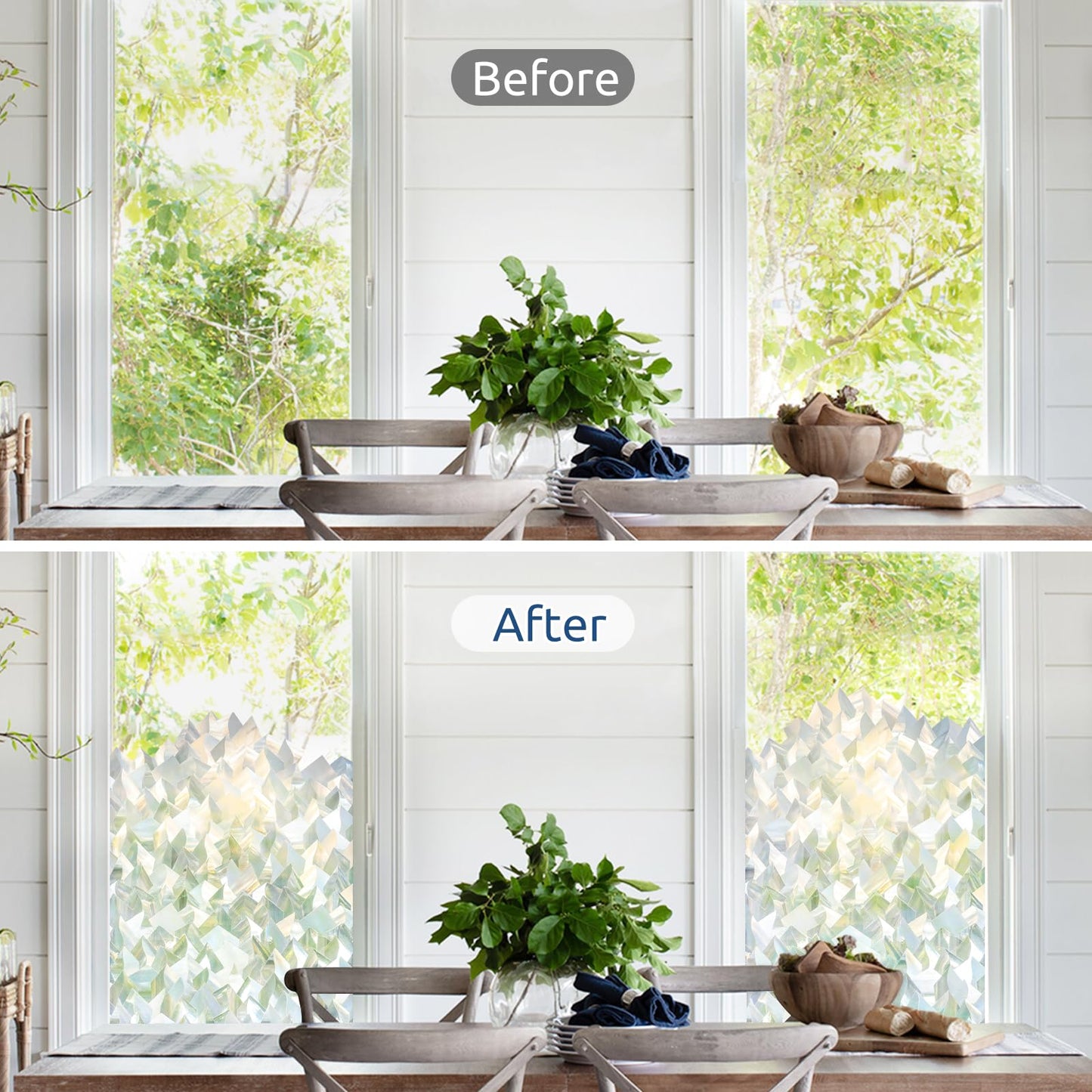 rabbitgoo Window Privacy Film, 3D Decorative Stained Glass Static Cling Door Covering Sun Blocking Removable Vinyl Sticker, Crystal Icicles 17.5 in X 13.1 Feet