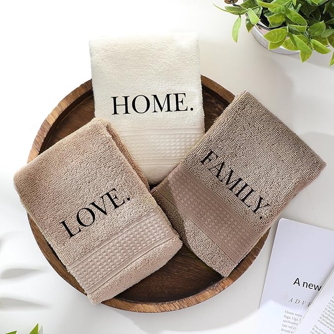 3 Pcs Home Love Family Hand Towels Farmhouse Decorative Embroidered Bathroom
