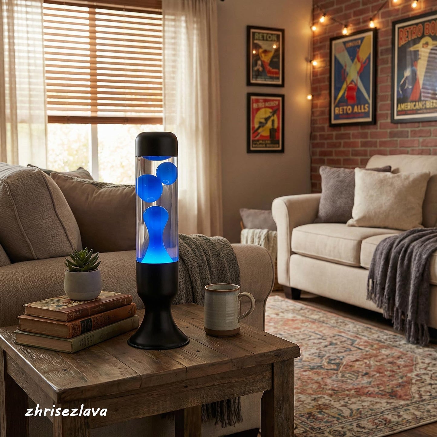 zhrisezlava Liquid Motion Lamps 16 Inch, Blue Motion Lamp Relaxing Night Light for Meditation, Aesthetic Room Decor Aesthetic Lamp, Cool Birthday Gifts for Boys Girls Adults, Black Base Liquid Lamp