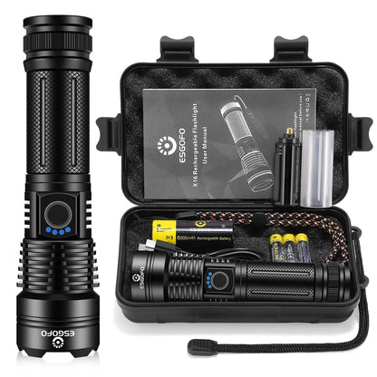 Esgofo Flashlights High Lumens 100000 Rechargeable, Super Bright Handheld LED Flash Light, Powerful Emergency Linternas, Waterproof, Long Lasting, for Hiking Camping Gift