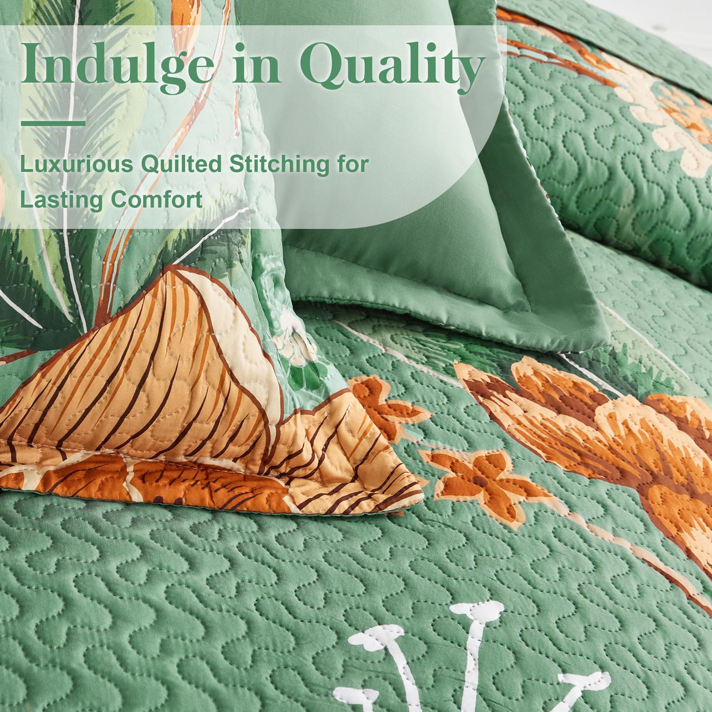 Tyrot 3 Piece Sage Green Boho Floral Full/Queen Quilt Sets Farmhouse Botanical Reversible Lightweight Bedspread Coverlet with 2 Shams Butterfly Microfiber Bedding Quilts Set for All Season, 90''x96''
