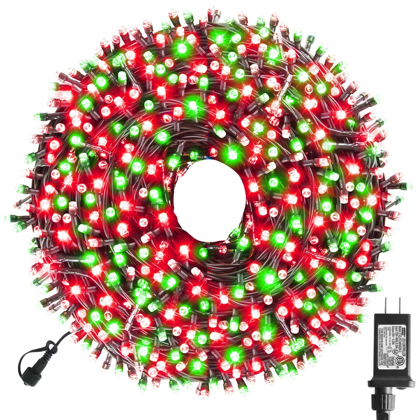 XTF2015 Christmas String Lights, 105ft 300 LED Christmas Lights 8 Modes Memory Function & Timer- UL Certified - Outdoor Indoor Christma s Fairy Lights for Tree, Garden, Party, Wedding(Red + Green)