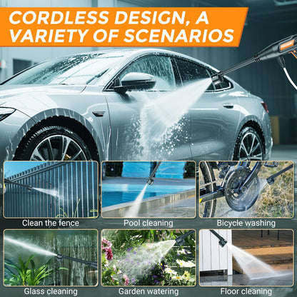 PECHAM Cordless Pressure Washer, 6 in 1 Portable Power Washer, 4.0Ah Battery Pressure Washer, 3 Adjustable Modes with 5M Antifreeze Hose for Washing Cars/Floor/Garden Cleaning & Watering