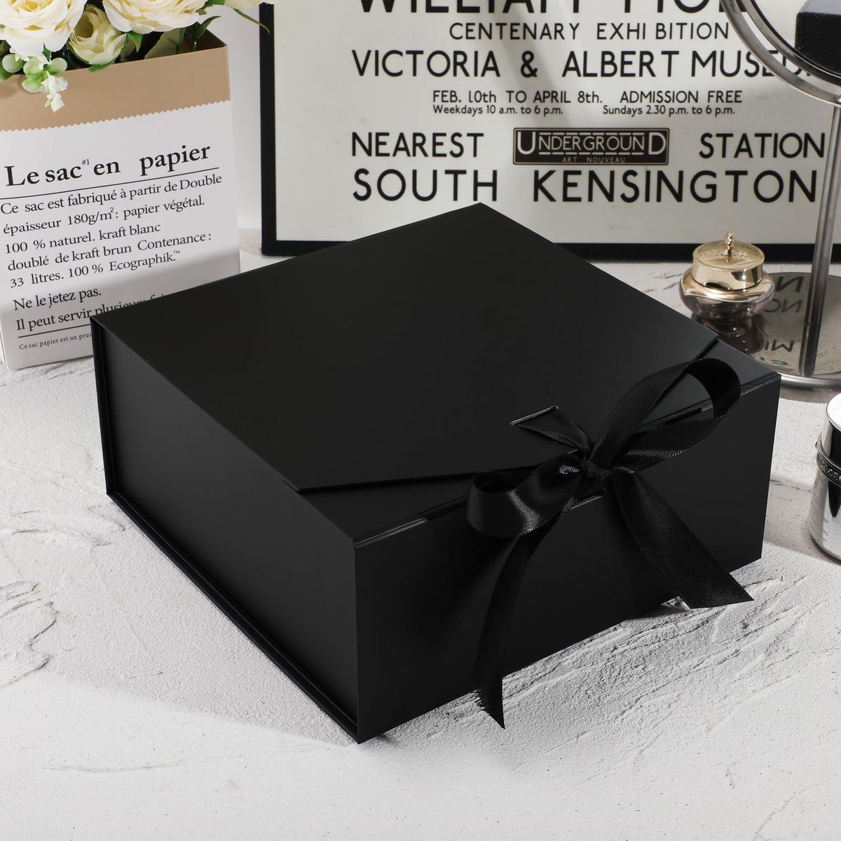 OEMVALATY 10-Pack Gift Boxes,9.5x6x3 Inch Magnetic Gift Boxes with Lids for Presents,Black with Ribbon, Bridesmaid Proposal Box for Wedding, Storage, Birthday