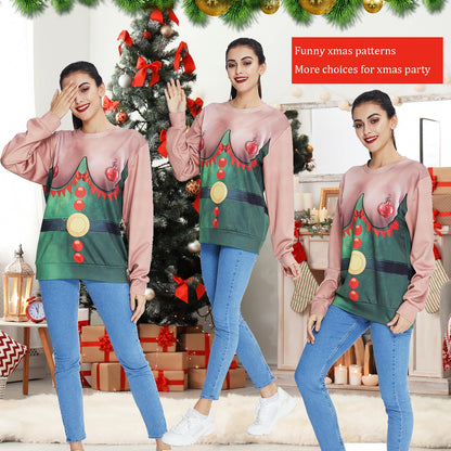 uideazone Unisex Ugly Christmas Sweater 3D Funny Boobs Design Printed Novelty Xmas Pullover Sweatshirt Shirt for Men Women
