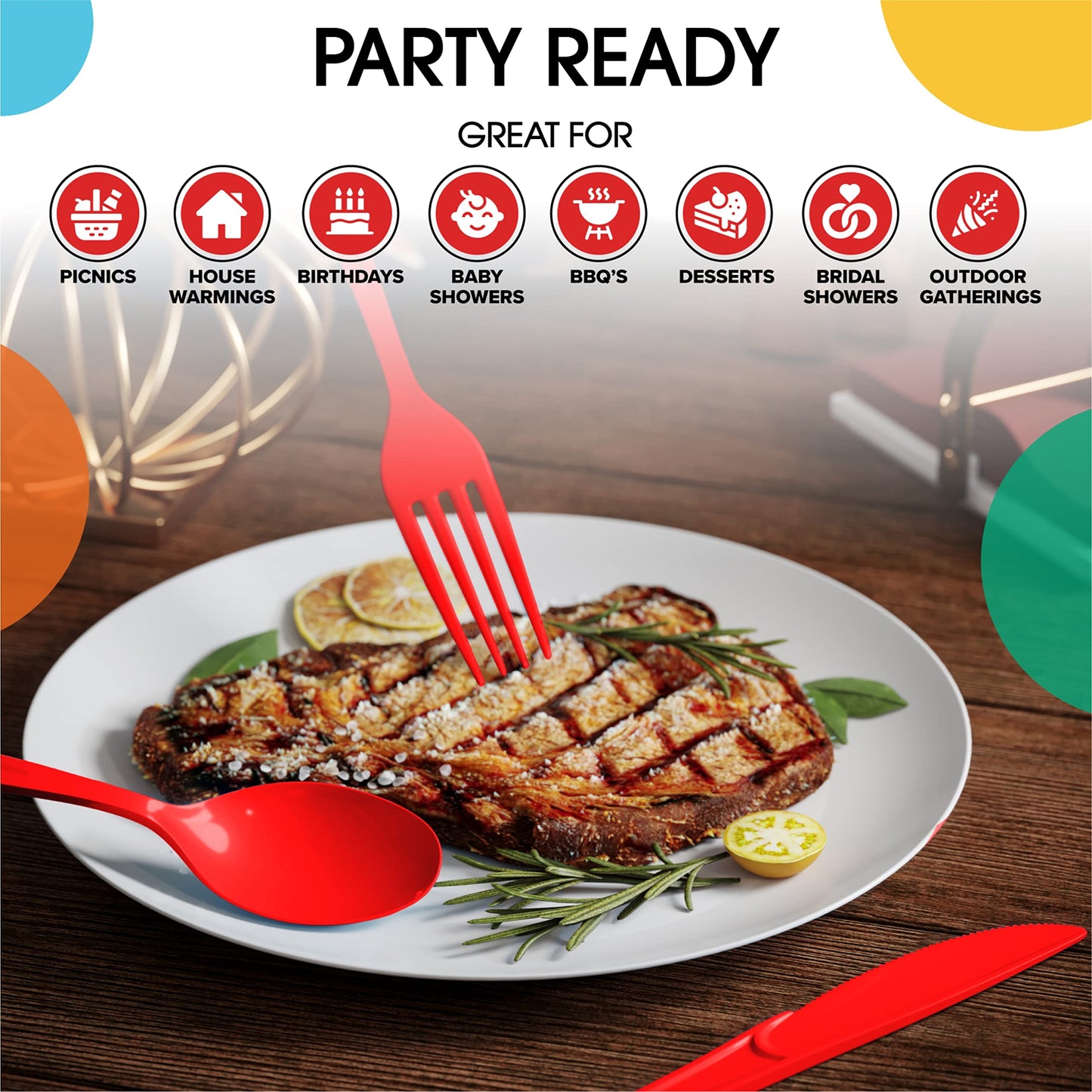 Exquisite Red Plastic Spoons 50 Pieces Red Spoons Disposable Utensils Heavy Duty Plastic Cutlery Set Disposable Cutlery Sets Flatware Sets Silverware Set For Party Supplies & Party Tableware