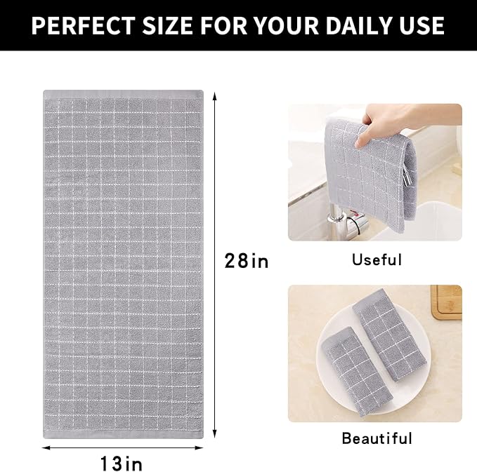 Homaxy 100% Cotton Terry Kitchen Towels, Checkered Designed, Soft and Super