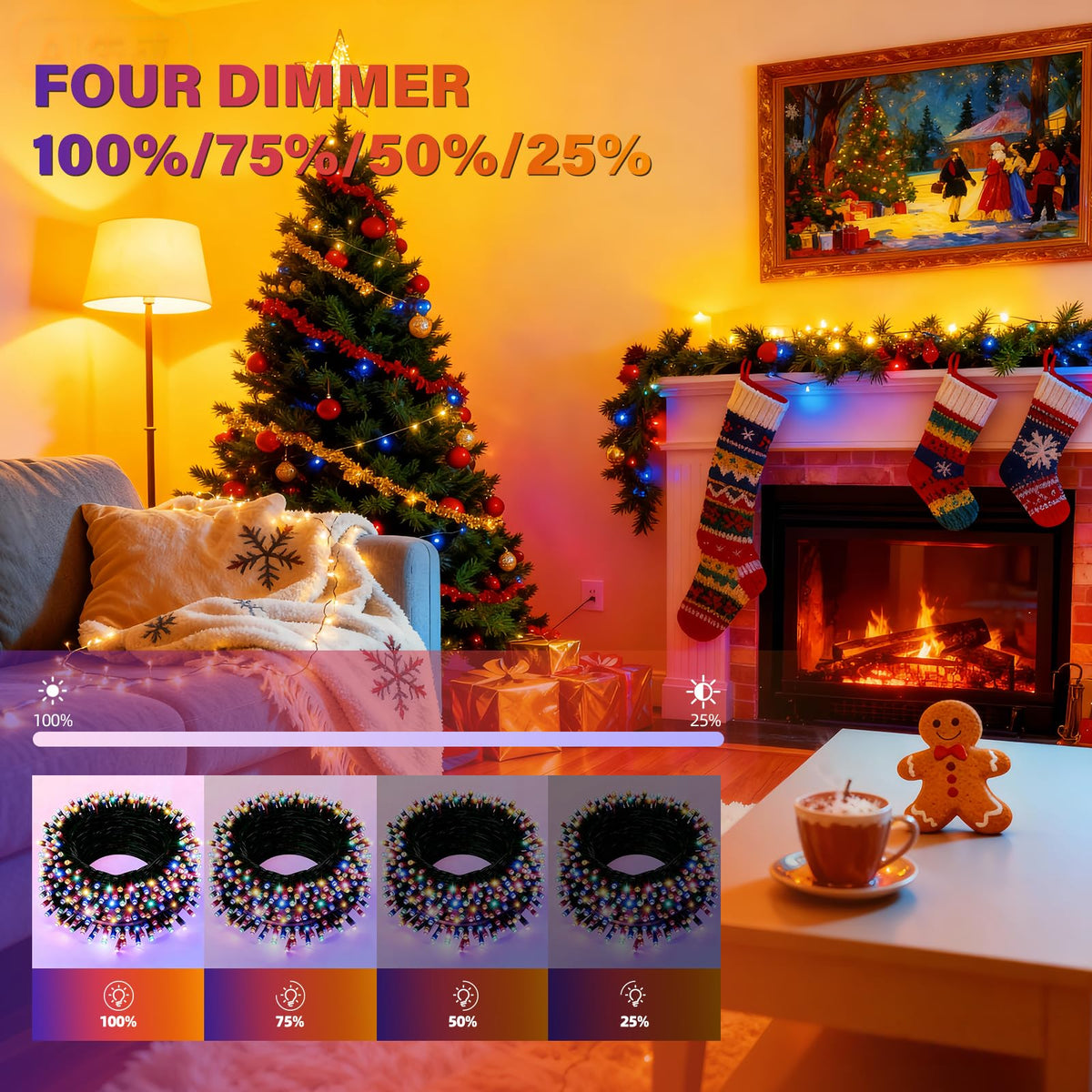 AHAWILL String Lights for Christmas Decor,50FT 150LED Classroom Lights, Waterproof Fairy Lights Indoor for Christmas Decor,Dimmable,8 Modes,Valentine's Day Home Decorations