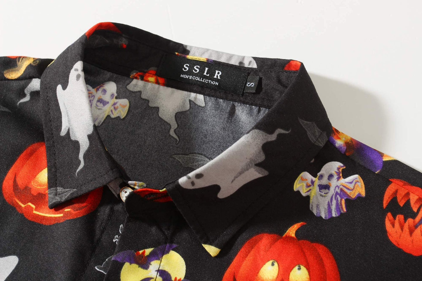 SSLR Mens Halloween Shirt, Short Sleeve Pumpkins Shirts Button Down Light Weight Causal(Large,Black(291))