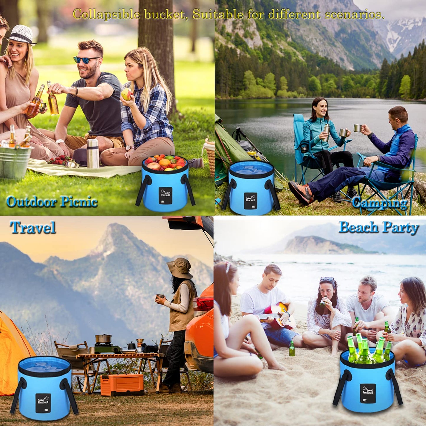 Collapsible Bucket, Esthesia 5 Gallon Portable Folding Water Portable Collapsible Wash Basin Folding Bucket Water Container Fishing Bucket for Travelling Camping Hiking Fishing Gardening