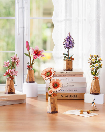 rowood 3D Puzzles for Adults,Mother's Day DIY Wooden Flower Building Set Craft Kits,Botanical Collection Home Decor, Teacher's Day/Christmas/Birthday Gift- Orange Gerbera Daisy