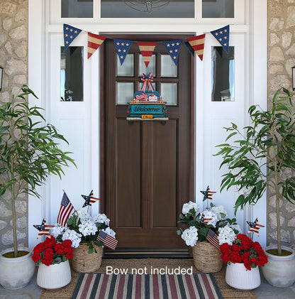 Interchangeable Welcome Sign for Front Door Blue Farmhouse Truck Decor Hanging Sign with 11 Interchangeable Seasonal and Holiday Decor Signs 12x14 in. (Blue Farmhouse Truck)