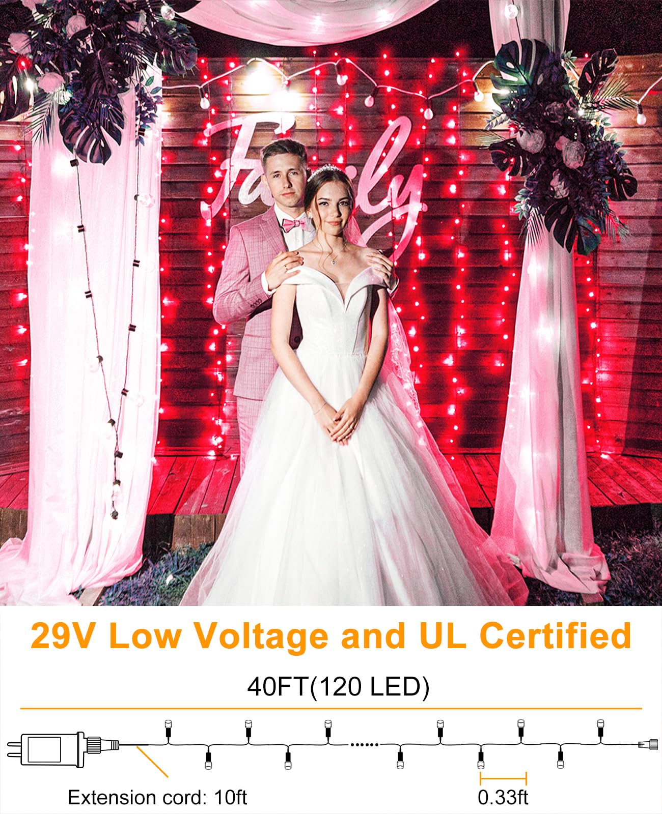 XmasBokeh Red Christmas String Lights, 40FT 120 LED Christmas Lights Outdoor Indoor Waterproof with 8 Modes, Plug in Connectable String Lights for Outside Home Garden Patio Party Holiday Decor