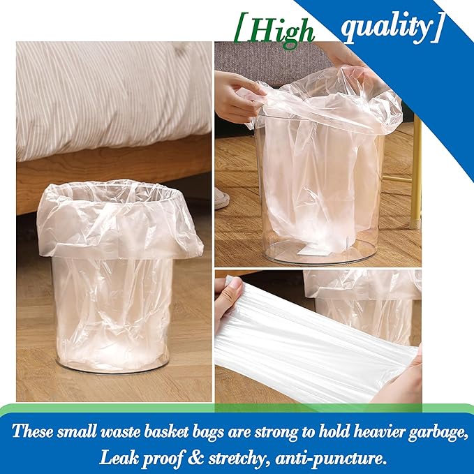 9 Gallon 60pcs Clear Trash Bags Strong Clear Garbage Bags, Bathroom Trash Can