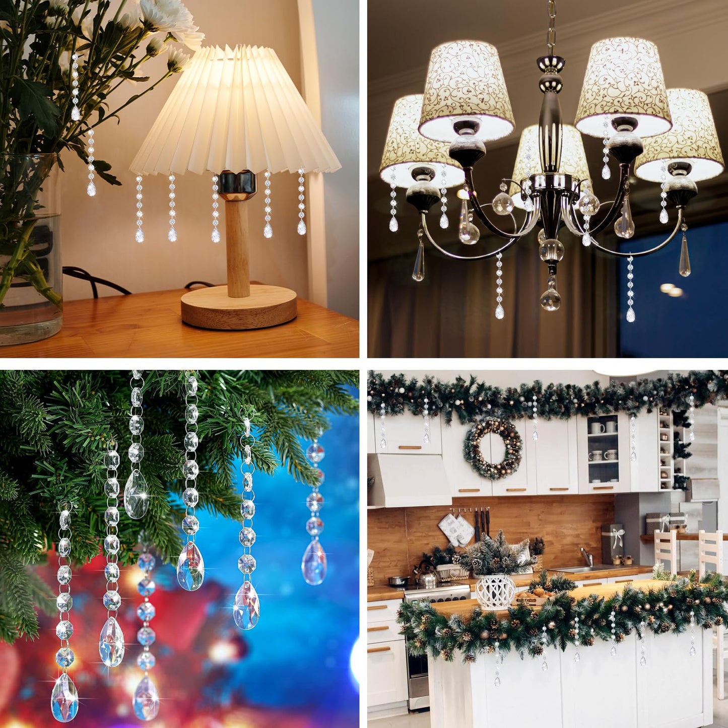 100 Pcs Chandelier Crystals Replacement Clear Acrylic Hanging Teardrop Ornaments Christmas Tree Ornaments Hanging Crystals for Centerpieces Chandelier Lamp Suncatcher Window Home Decoration(Classic)
