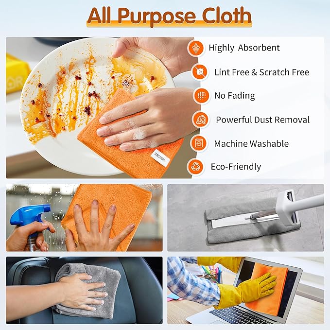 FIXSMITH Microfiber Cleaning Cloth -Pack of 12, Highly Absorbent Cleaning Rags