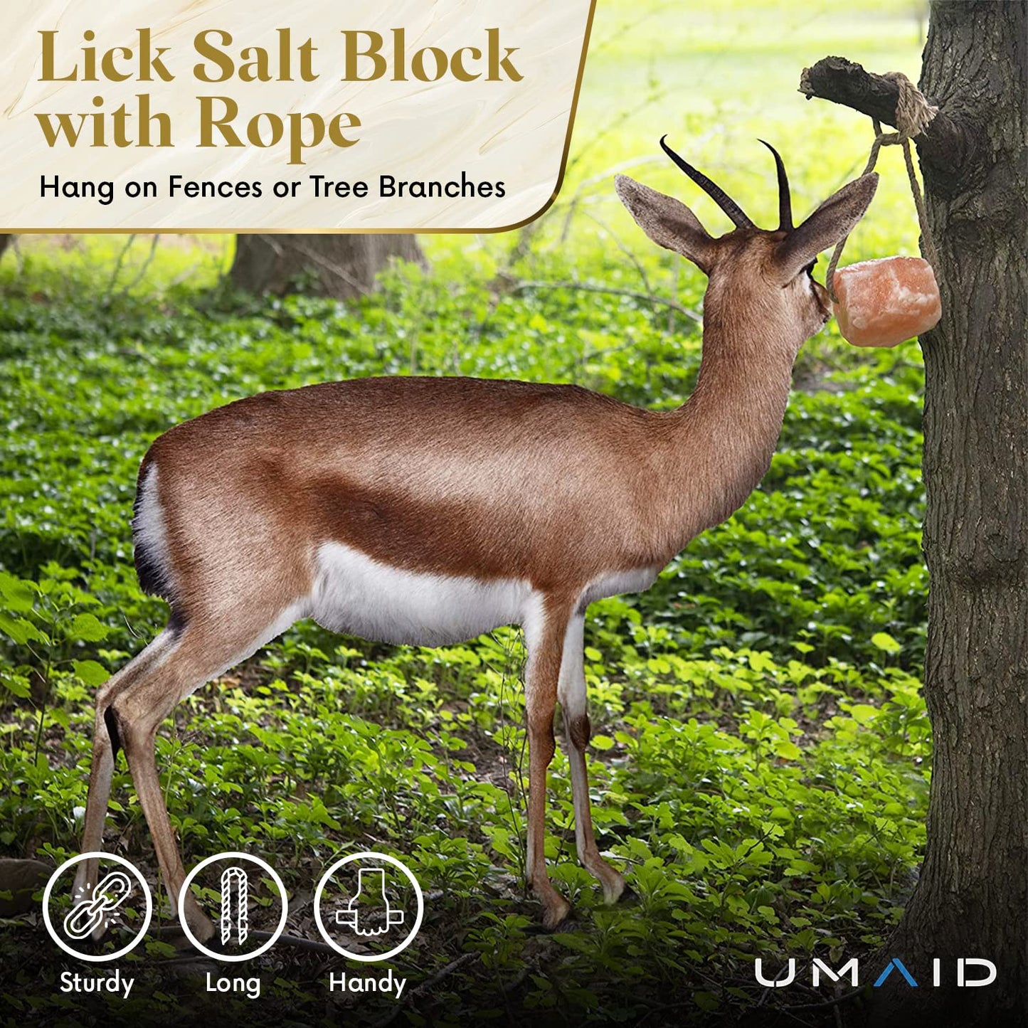 UMAID Himalayan Salt Lick 6 lbs on Rope for Horse, Deer, Goat & Livestock Animals, Salt Lick Deer, Salt Lick for Horses, Salt Block for Horses, Himalayan Salt Block 2 Pack