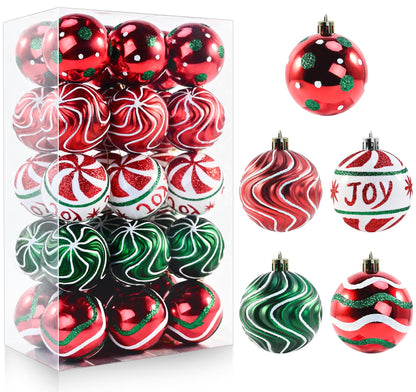 30PCS Christmas Ball Ornaments, 2.36" Red Green White Christmas Balls, Shatterproof Xmas Balls Decoration for Christma Tree, Painting & Glittering Hanging Ball for Party Event