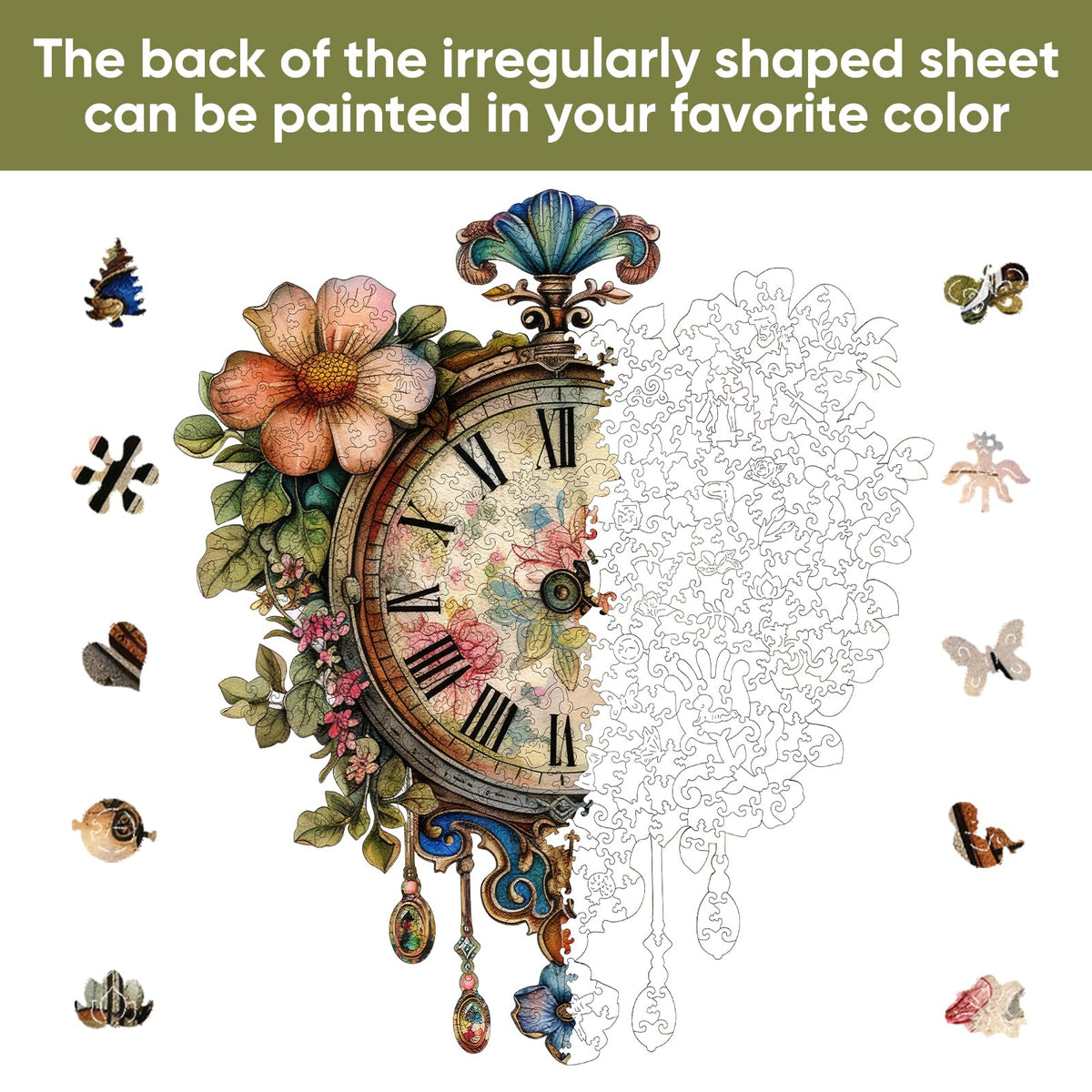 Jiroinlly Wooden Puzzles for Adults, Flower Clock Jigsaw Puzzles for Women and Girls, 500 Piece Wood Puzzle, Beutiful Wall Decor, Unique Shape Puzzle, Best Gift for Family Game 16x18.5 in