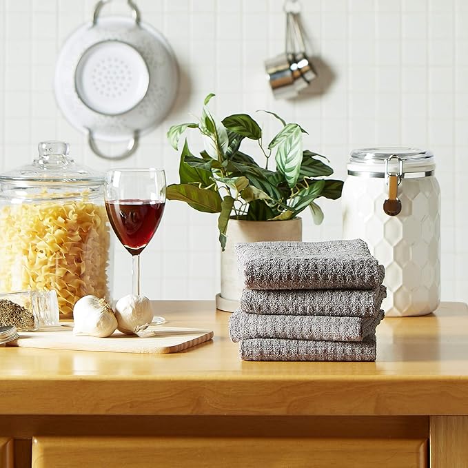 DII Basic Terry Collection Waffle Dishtowel Set, Solid Gray, 4 Piece