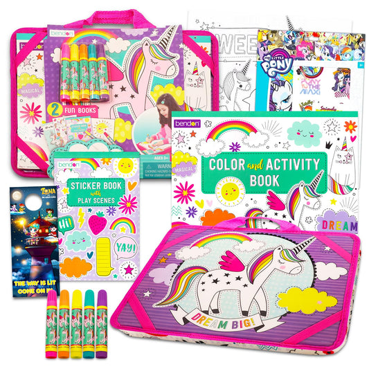 Unicorn Lap Desk Activity Set for Girls, Kids - Unicorn Arts and Crfts Bundle with Lap Desk, Coloring Book, Stickers, Games, Puzzles and More | Unicorn Travel Lapdesk Pack for Girls