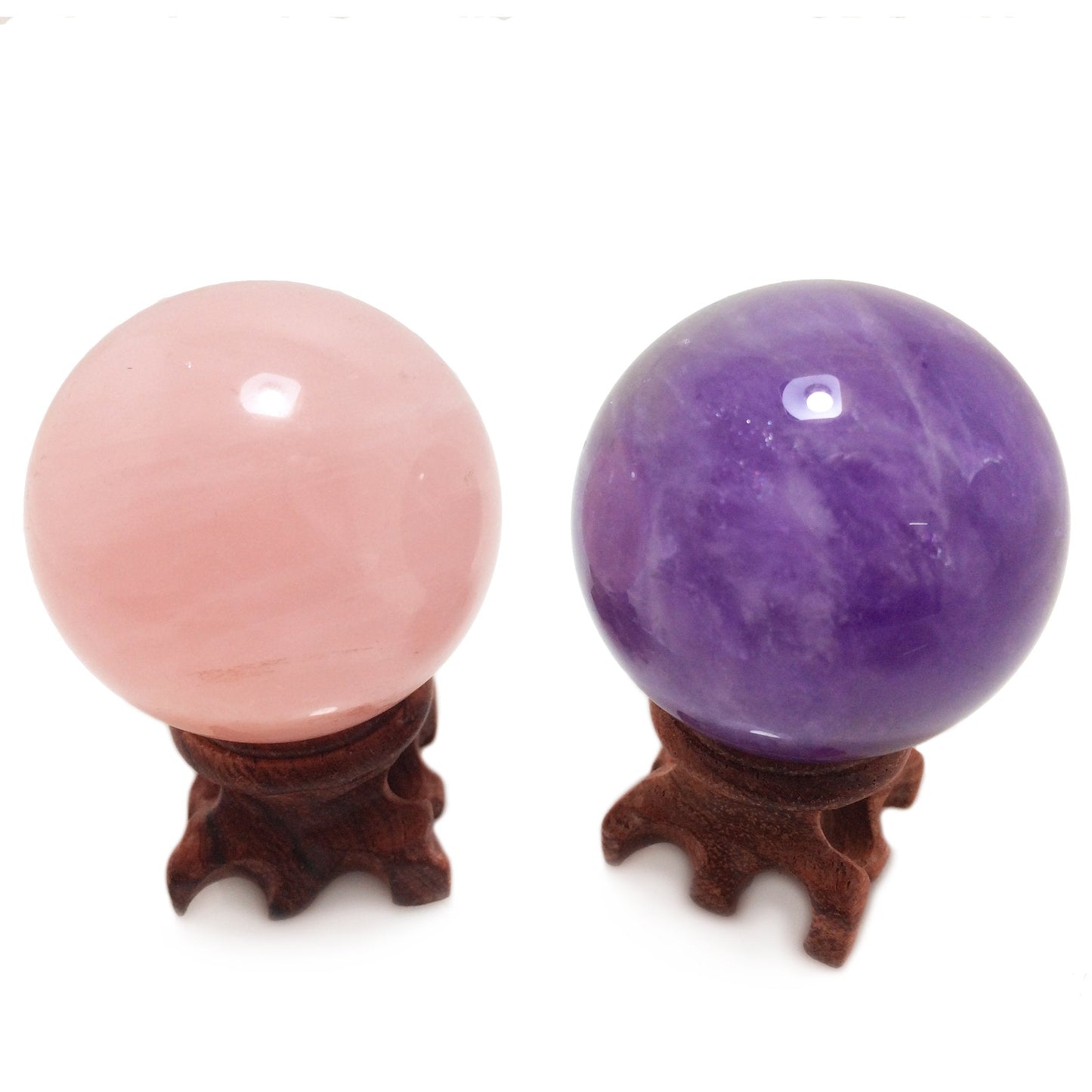 Polar Jade Natural Crystal Balls, Rose Quartz and Amethyst Power Stone Spheres with Stand for Crystal Healing, Meditation, Feng Shui, Scrying, Decor, Hand-Made
