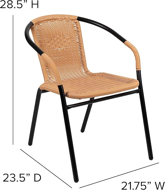 Flash Furniture Lila 4 Pack Beige Rattan Indoor-Outdoor Restaurant Stack Chair | Versatile and Stylish Seating