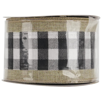 MEEDEE Buffalo Plaid Ribbon with Burlap Wired Edges 2.5 Inch Wide 10 Yards Black and White Ribbon for DIY Bows, Christmas Tree, Gift Wrapping, Wreaths