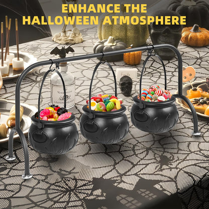 inin Easter Party Decorations Indoor,Set of 3 Witches Cauldron Candy Serving Bowls With Rack, Easter Candy for Kids, Halloween Party Supplies,Black Plastic Candy Cauldron for Table Decor