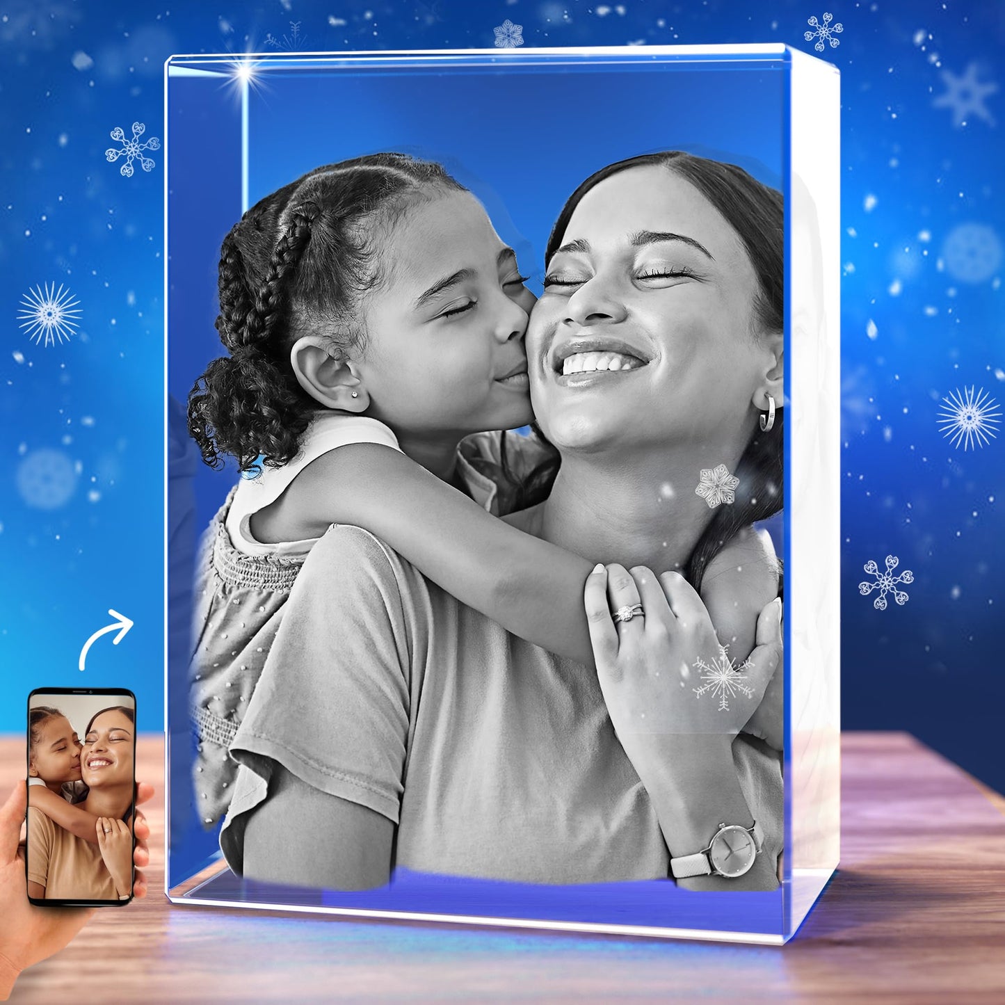 STRONGUS 3D Crystal Photo Christmas Gift – Personalized Custom Engraved Picture in Crystal – Unique Holiday Keepsake for Dad, Mom, Him, Her – Anniversary, Birthday, Couples Gift – Made in USA (small)