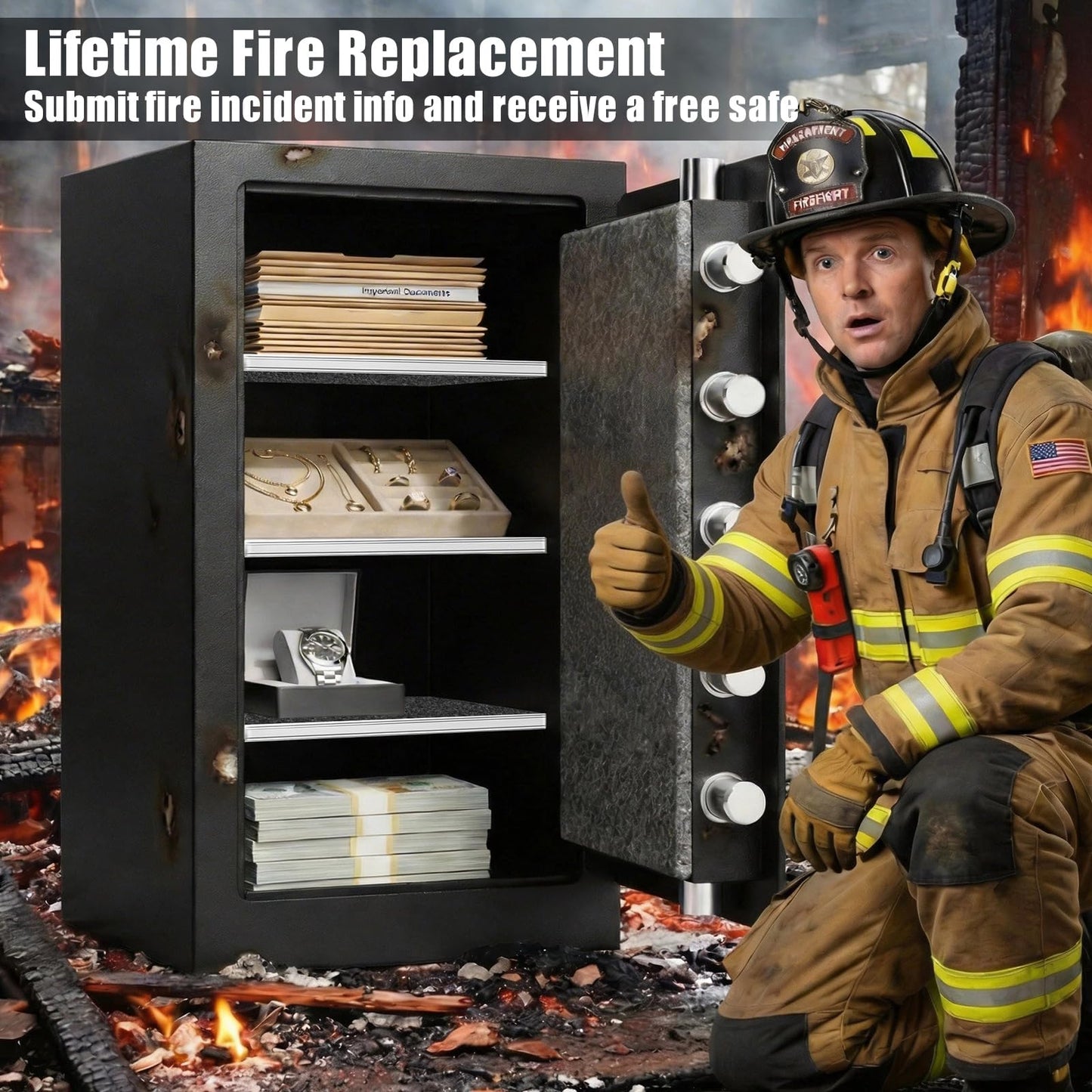 Mitlvge 35Min Fireproof Safe, 7.5 Cubic Feet Home Safe Box with 3-Removable Shelf, Fire Safe with Digital Keypad, Smart Alarm and Silent Mode, Fire Proof Safe for Home Documents and Office